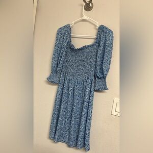 Blue Floral Smocked Dress